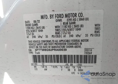 2023 Ford Maverick Lariat из США, поврежденный, VIN 3FTTW8G92PRA00039